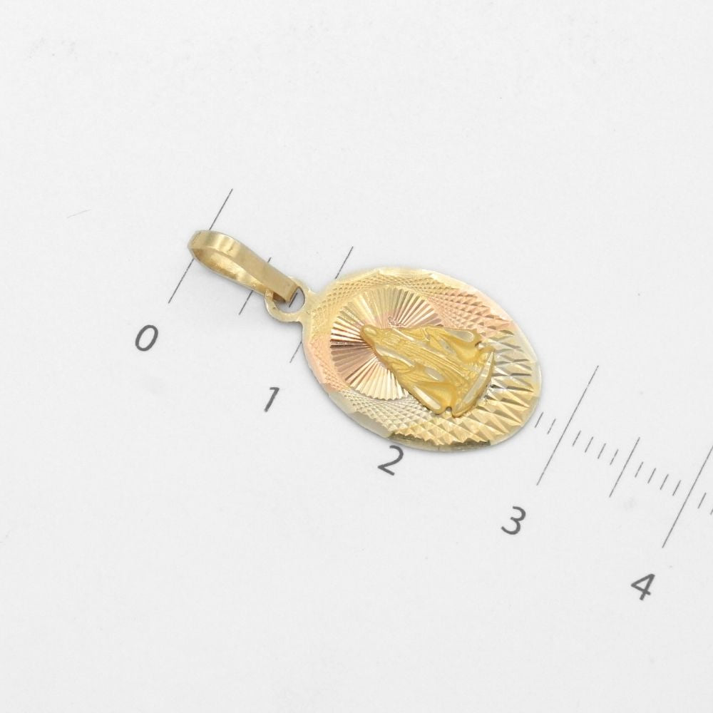 Medalla de Oro 14k Diseño Oval Fino y Diamantado con Imagen de la Virgen Milagrosa mod. 9857