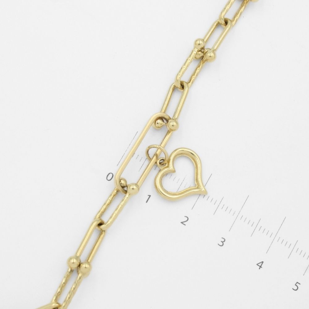 Pulsera de Oro 14k con Eslabones Huecos Especiales con Pequeñas Esferas y Dije de Corazón mod. 9703