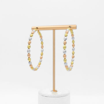 Arracada de Oro 14k Diseño de Esferas Huecas y Diamantadas Estilo Brillante mod. 9789