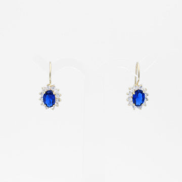 Arete con Broche Arillo de Oro 14k Flor de Zirconia Azul Marino con Zirconias Brillantes mod. 9765