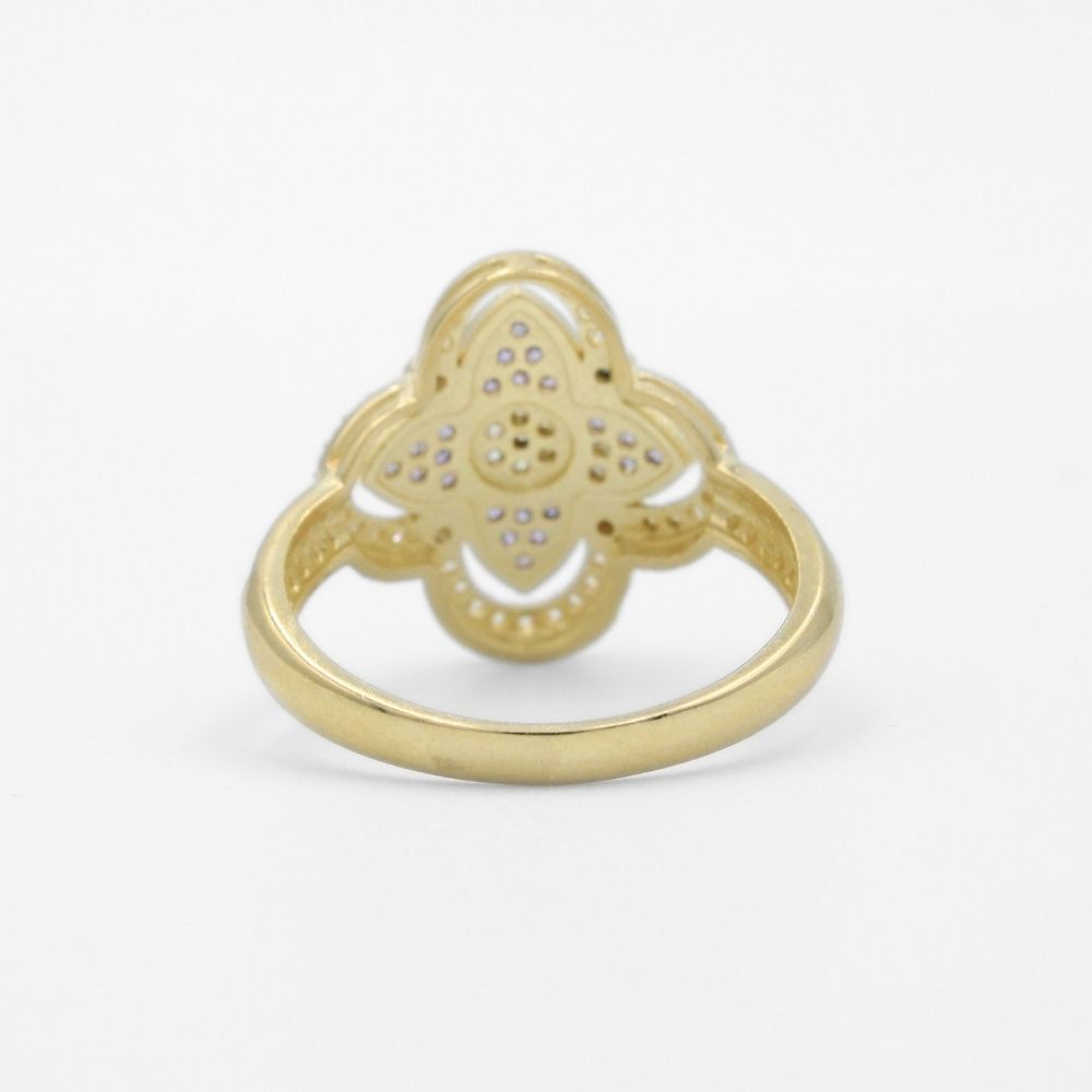 Anillo de Oro 14k con Trébol Especial Incrustado con Zirconias Brillantes mod. 9738