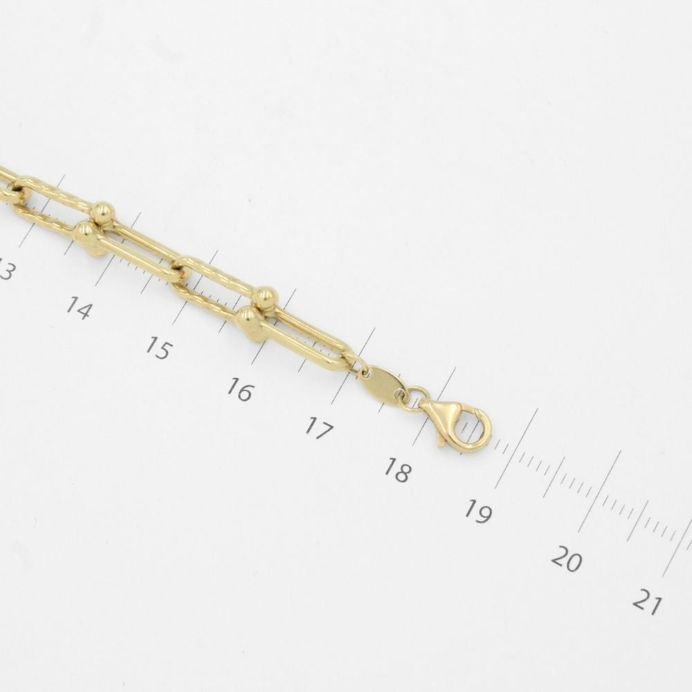 Pulsera de Oro 14k con Eslabones Huecos Especiales con Pequeñas Esferas y Dije de Corazón mod. 9703