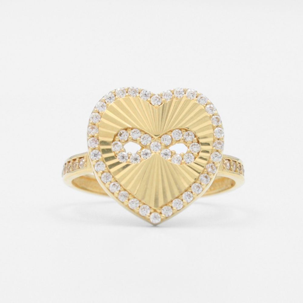 Anillo de Oro 14k Corazón Diamantado Especial con Infinito e Incrustación de Zirconias mod. 8569
