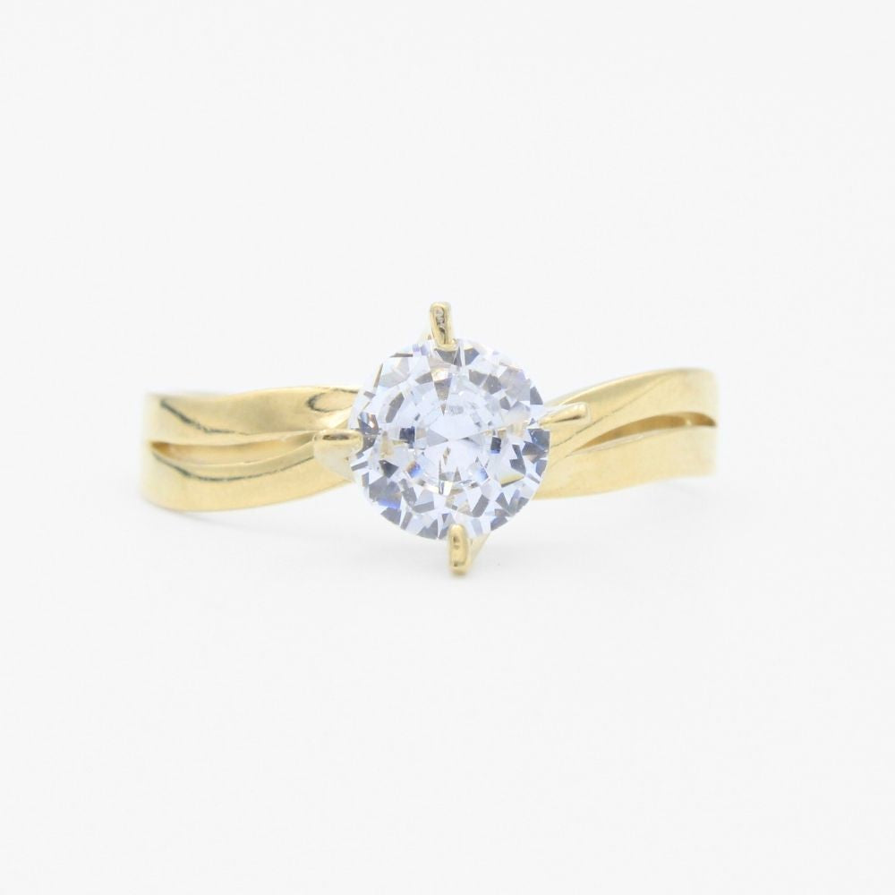 Anillo de Compromiso en Oro 14k Modelo Curvo con Zirconia Brillante mod. 9725