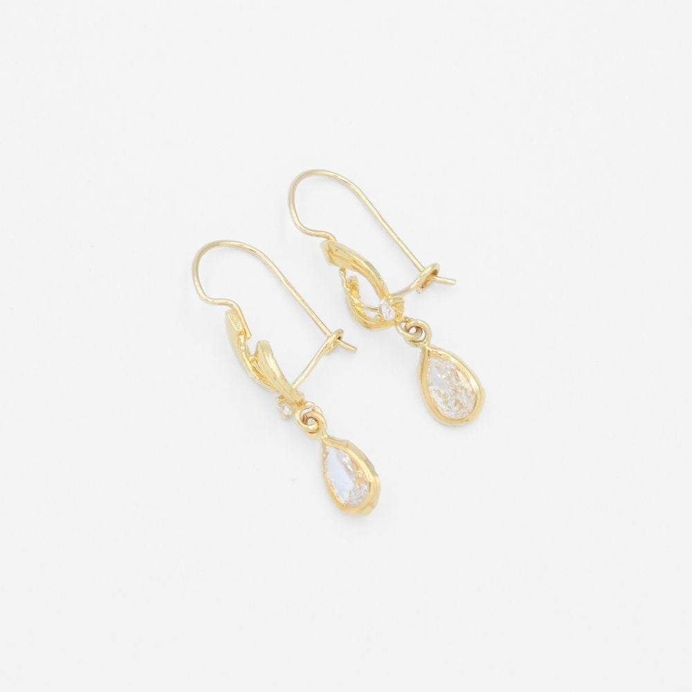 Arete con Broche Arillo de Oro 14k Estilo Largo Elegante con Zirconia Brillante mod. 9768