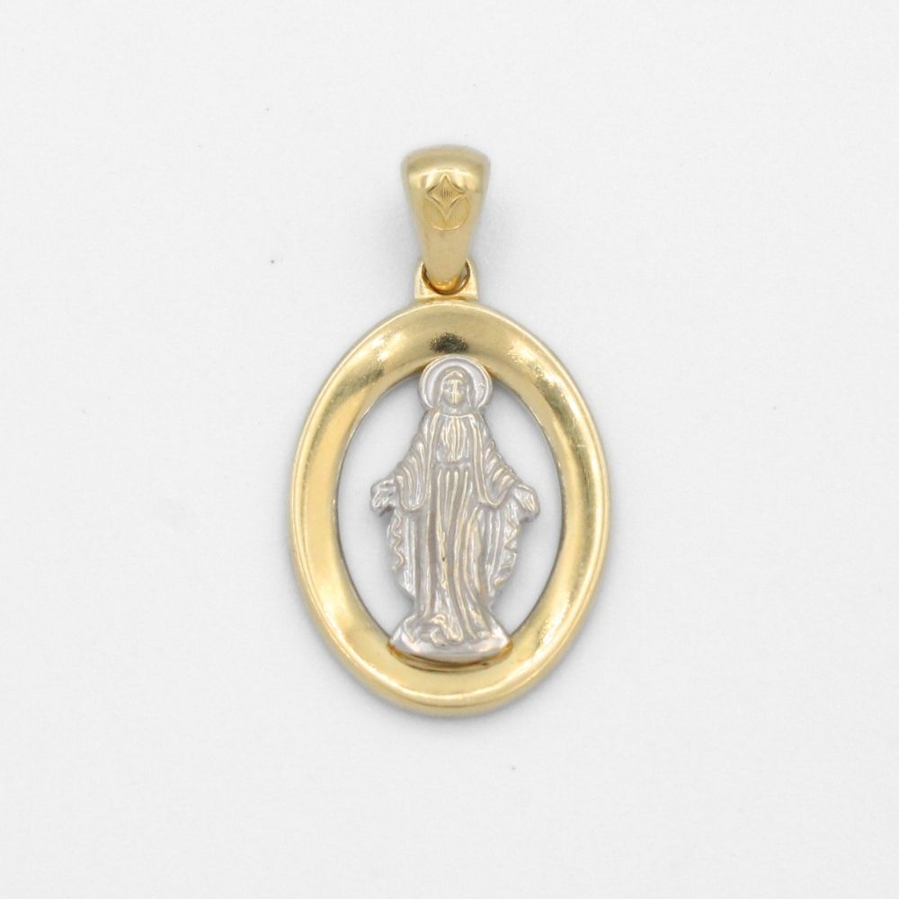 Medalla de Oro 14k Diseño Oval Especial Brillante con Imagen de la Virgen Milagrosa mod. 9858