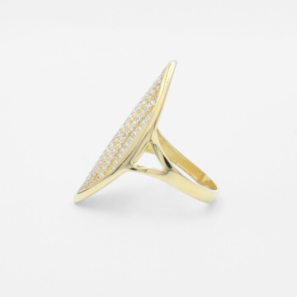 Anillo de Oro 14k de Diseño Shield con Calado e Incrustación de Zirconias mod. 9597
