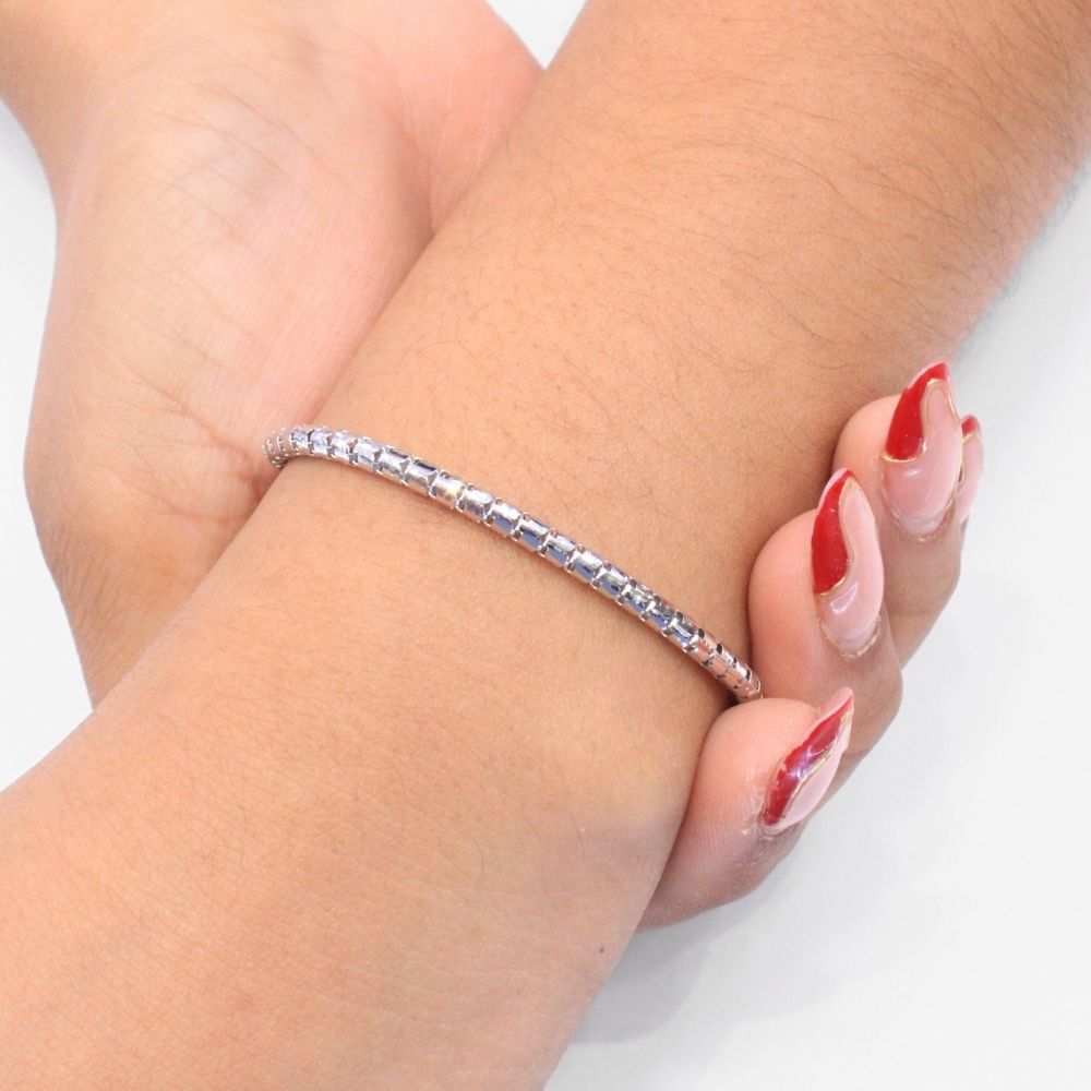 Pulsera de Eslabón Hueca de Tejido Cube Box Blanco mod. 9044