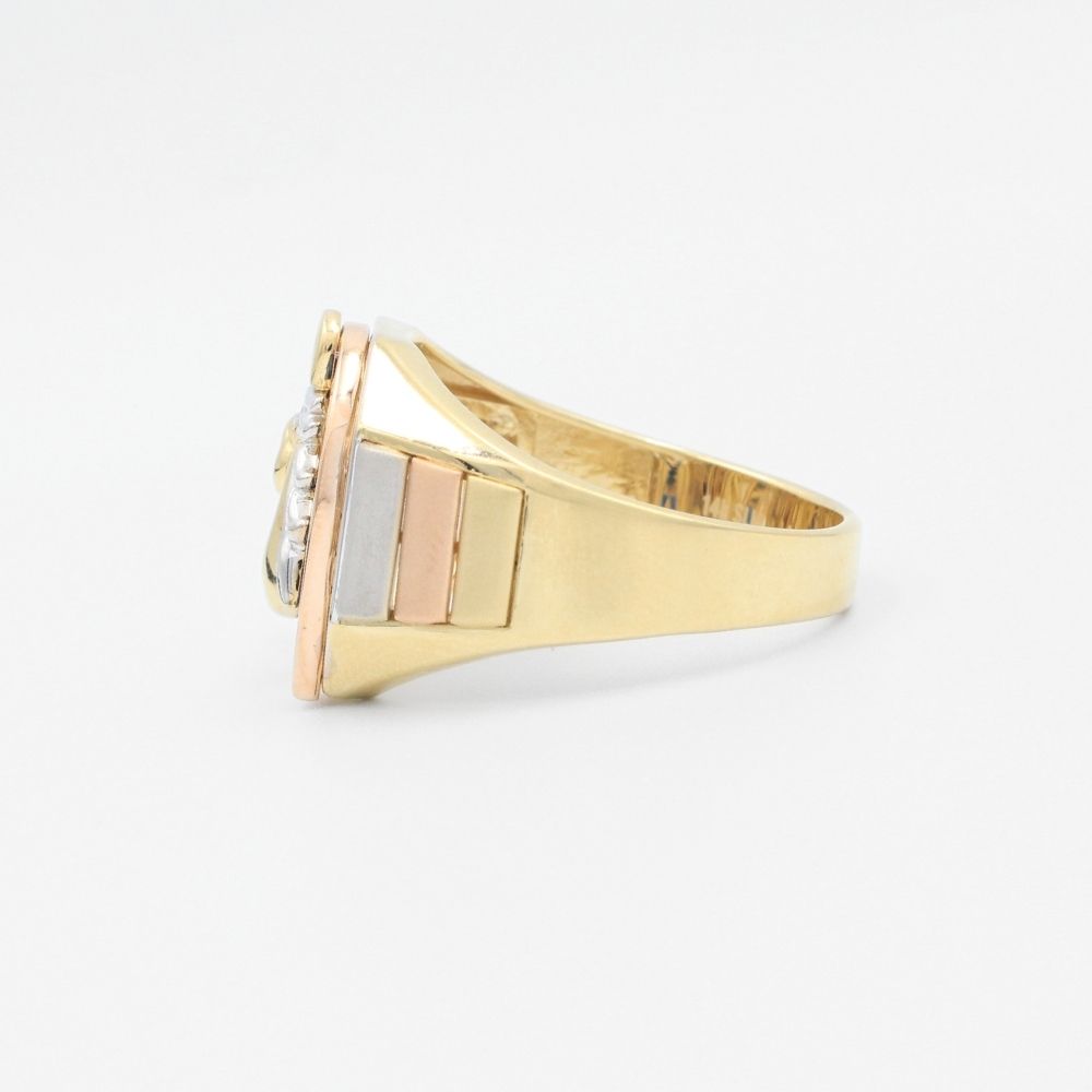 Anillo de Herradura Azul con Caballo Brillante en Oro Florentino mod. 6019