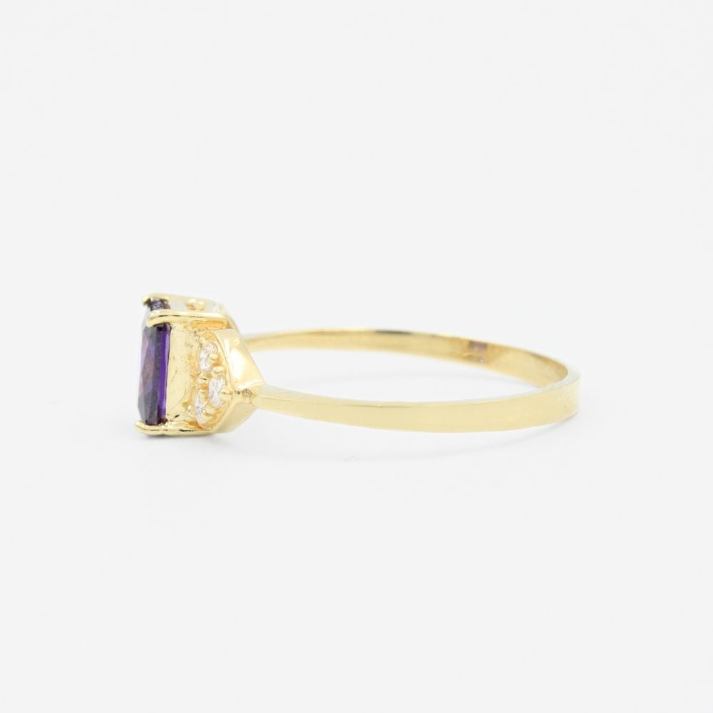 Anillo de Oro 14k con Diseño Cuadrado Incrustado de Zirconia en Color Morado mod. 9208