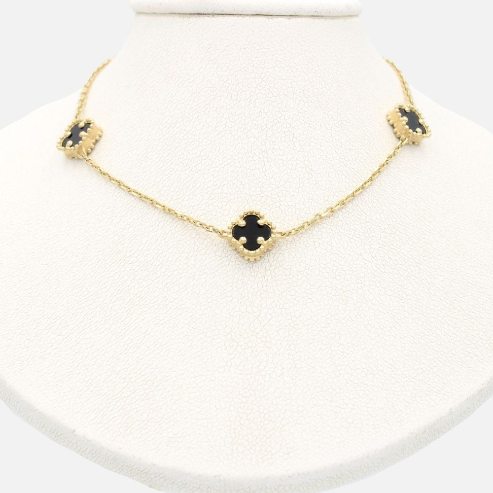 Gargantilla de Oro 14k Diseño Sautoir con Tréboles de Ónix mod. 9577