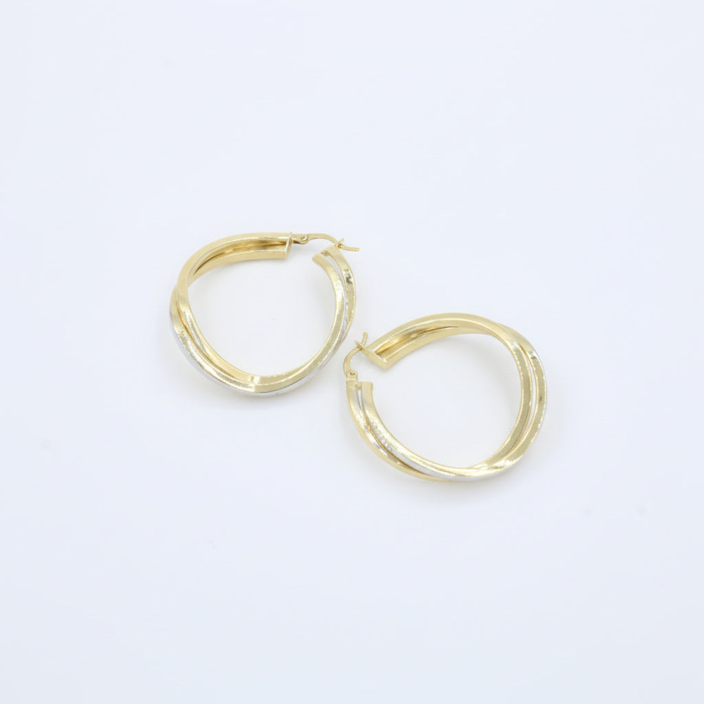 Arracada de Oro 14k Diseño Tubular Cuadrado y Hueco de Estilo Doble Torcido mod. 10041