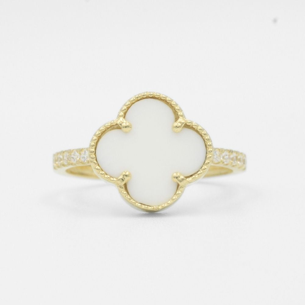 Anillo de Oro 14k Trébol Concha de Abolón con Zirconias Brillantes mod. 7734