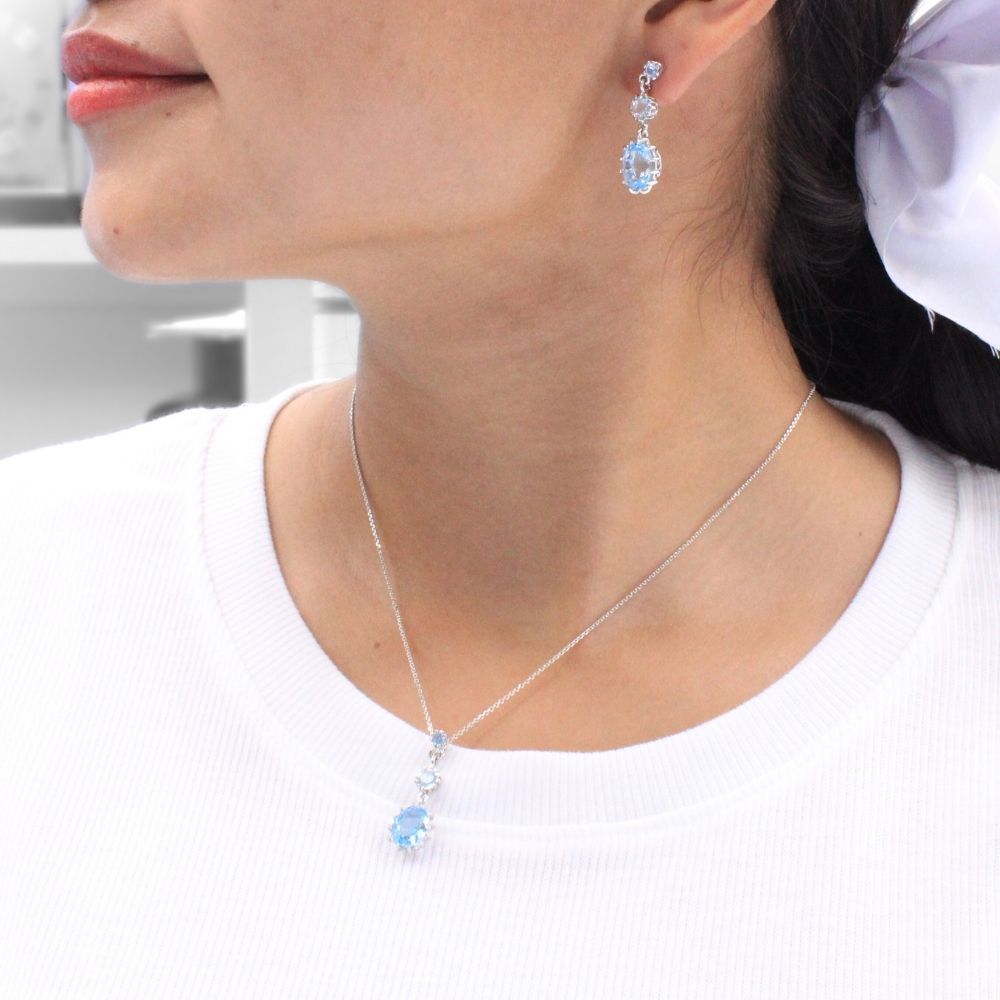 Coordinado de Oro 14k Diseño de Gota AguaMarina mod. 8983
