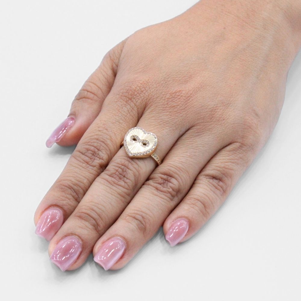Anillo de Oro 14k Corazón Diamantado Especial con Infinito e Incrustación de Zirconias mod. 8569