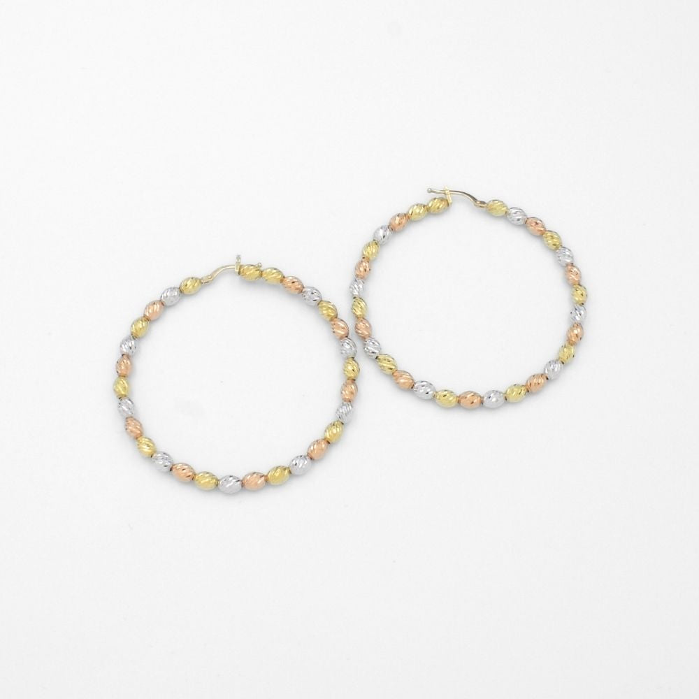 Arracada de Oro 14k Diseño de Esferas Huecas y Diamantadas Estilo Brillante mod. 9789