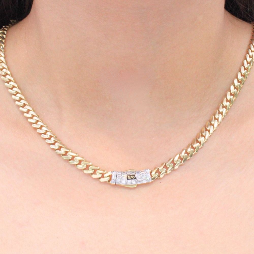 Cadena Monaco Chain 14k Modelo Classic Hueco Plain Baguette mod. 9672