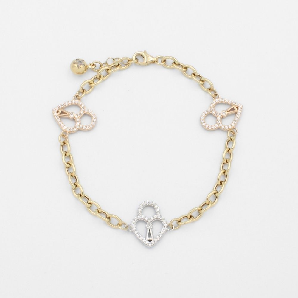 Pulsera de Oro 14k con Corazones de Cantado Incrustados con Zirconias mod. 9704