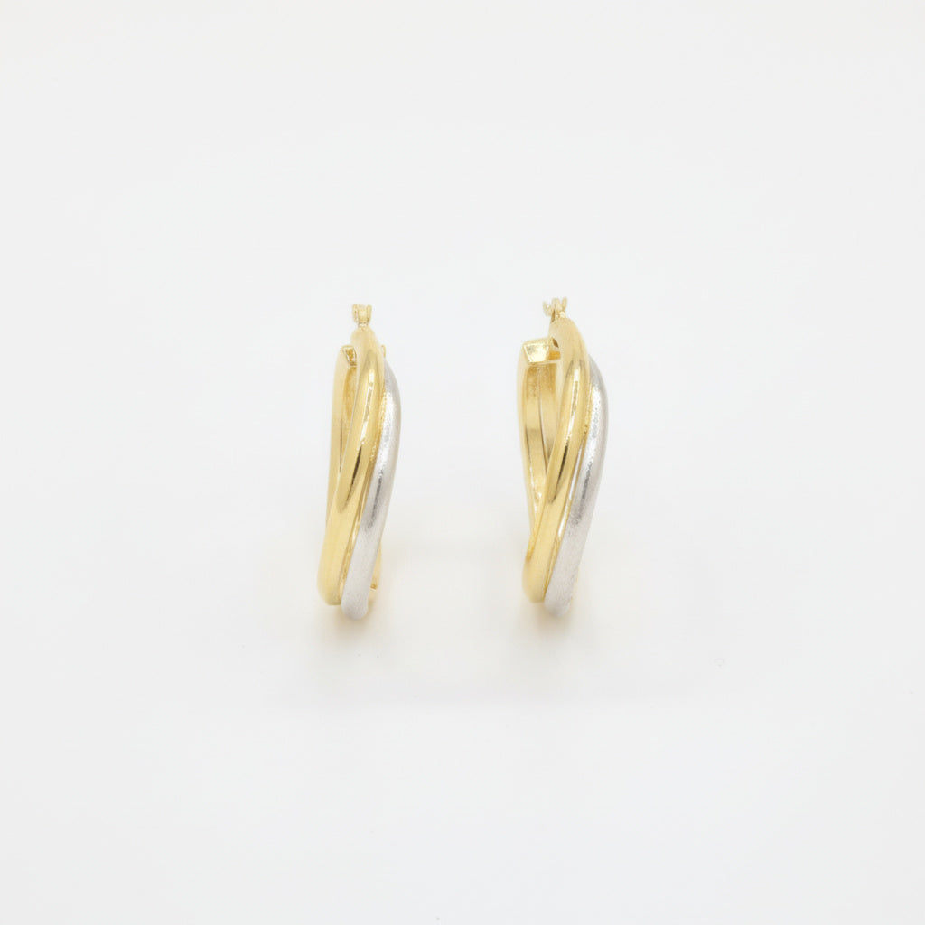 Arracada de Oro 14k Diseño Tubular Cuadrado y Hueco de Estilo Doble Torcido mod. 10041