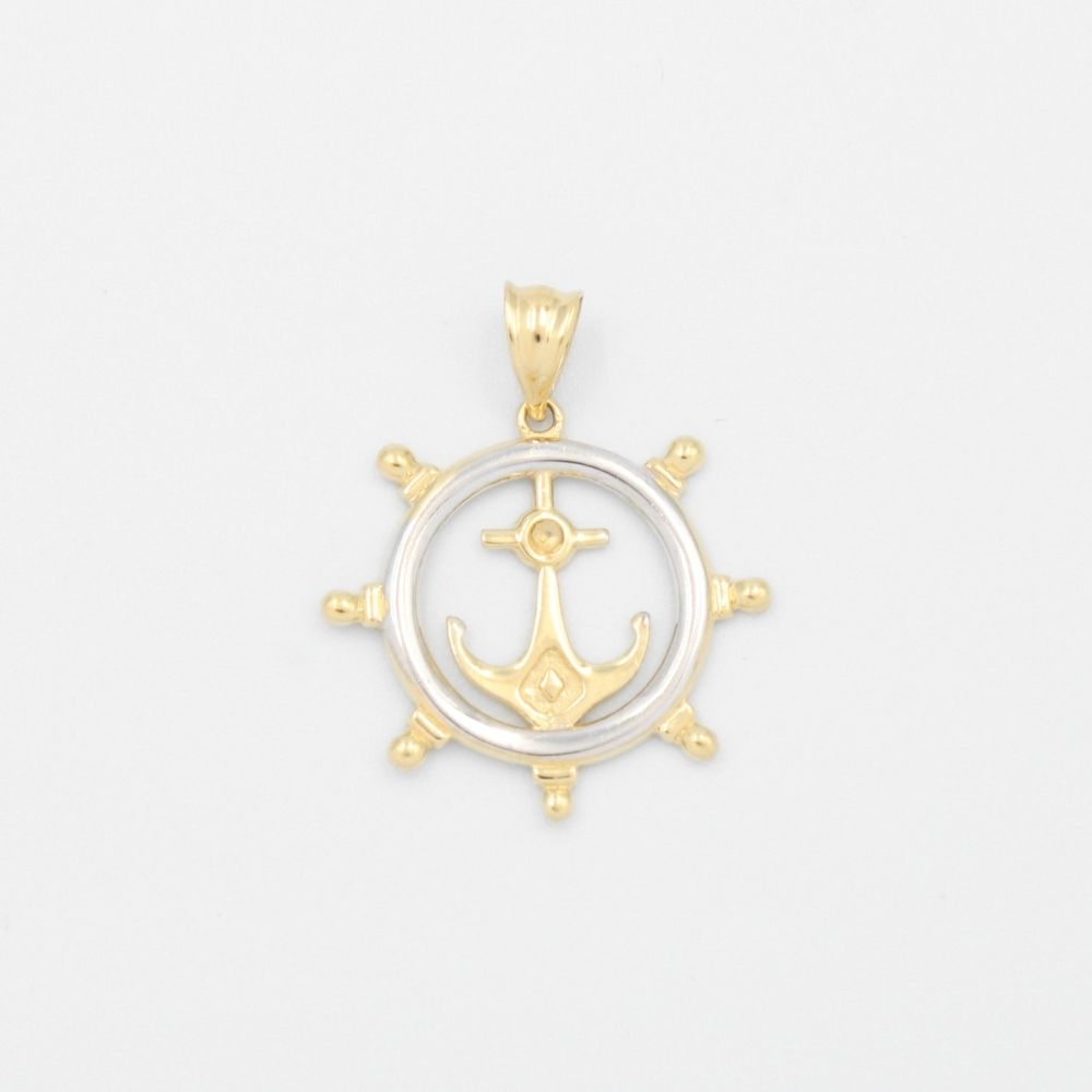 Dije de Oro 14k Diseño de Timón con Ancla en Medio mod. 9489