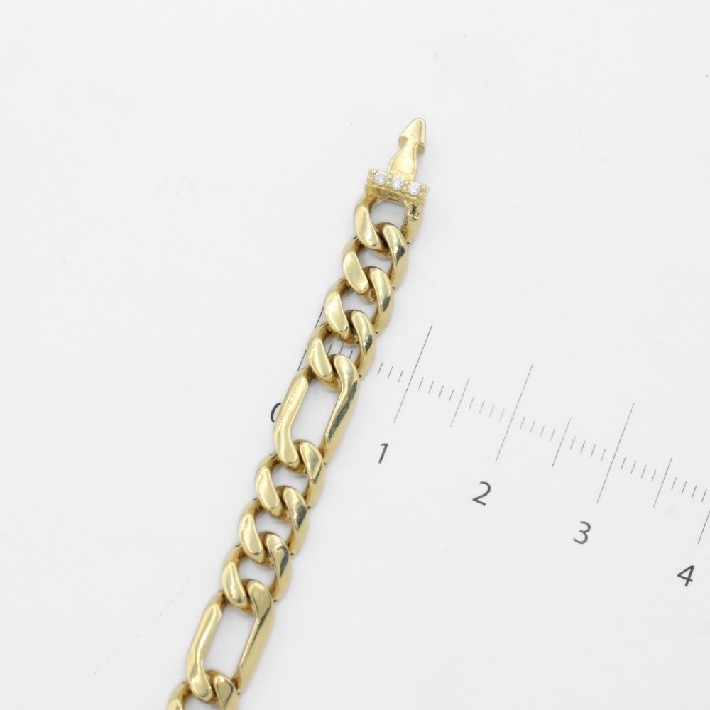 Pulsera de Oro 14k Tejido 3x1 Semi Hueco con Broche Incrustado de Zirconias Brillantes mod. 9883
