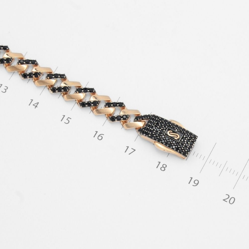 Pulsera Mónaco Chain 14k Modelo Edge de Broche Pavé con Incrustación Alt. de Swarovski Oscuro mod. 9658