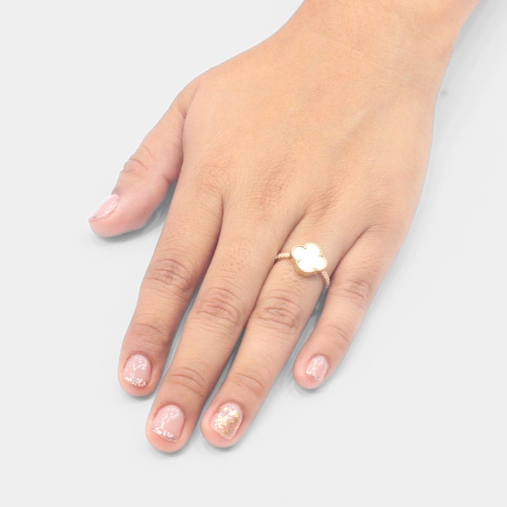 Anillo de Oro 14k Trébol Concha de Abolón con Zirconias Brillantes mod. 7734
