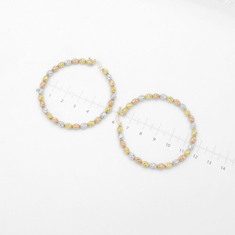 Arracada de Oro 14k Diseño de Esferas Huecas y Diamantadas Estilo Brillante mod. 9789