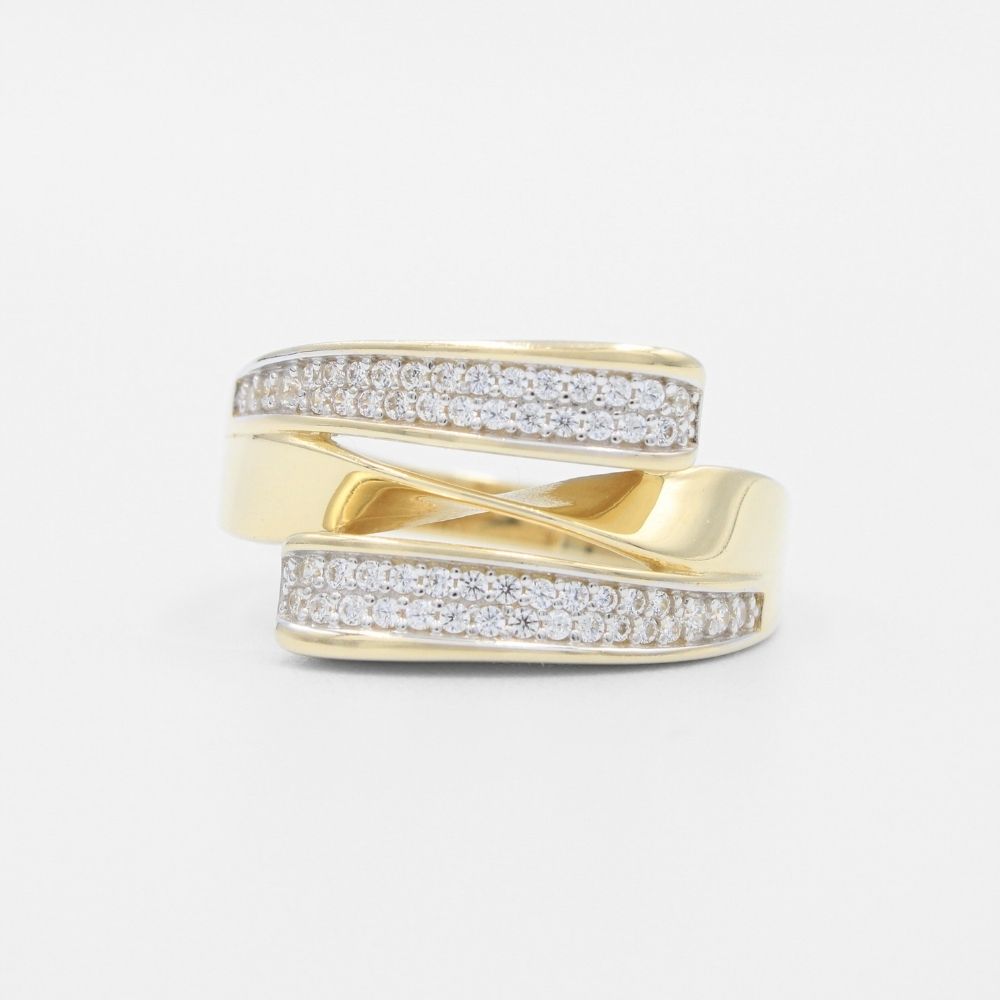 Anillo de Oro 14k Diseño Cruzado Detallado con Zirconias mod. 9598