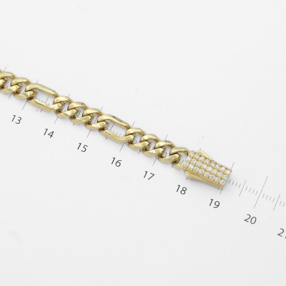 Pulsera de Oro 14k Tejido 3x1 Semi Hueco con Broche Incrustado de Zirconias Brillantes mod. 9883