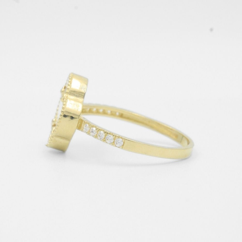 Anillo de Oro 14k Trébol Concha de Abolón con Zirconias Brillantes mod. 7734