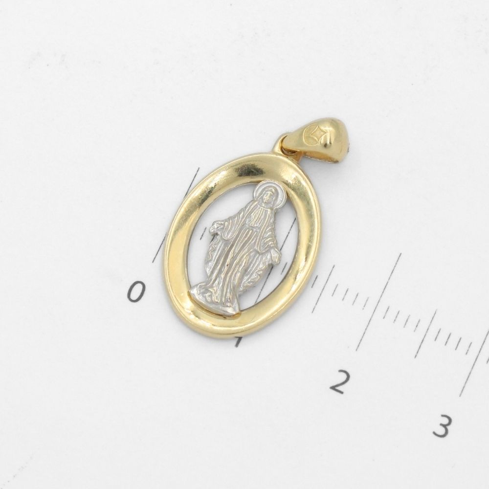 Medalla de Oro 14k Diseño Oval Especial Brillante con Imagen de la Virgen Milagrosa mod. 9858