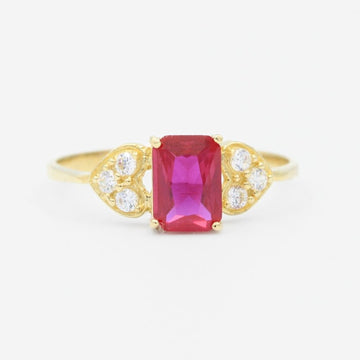 Anillo de Oro 14k Incrustado de Zirconia Cuadrada en Color Rojo Rubi mod. 9209