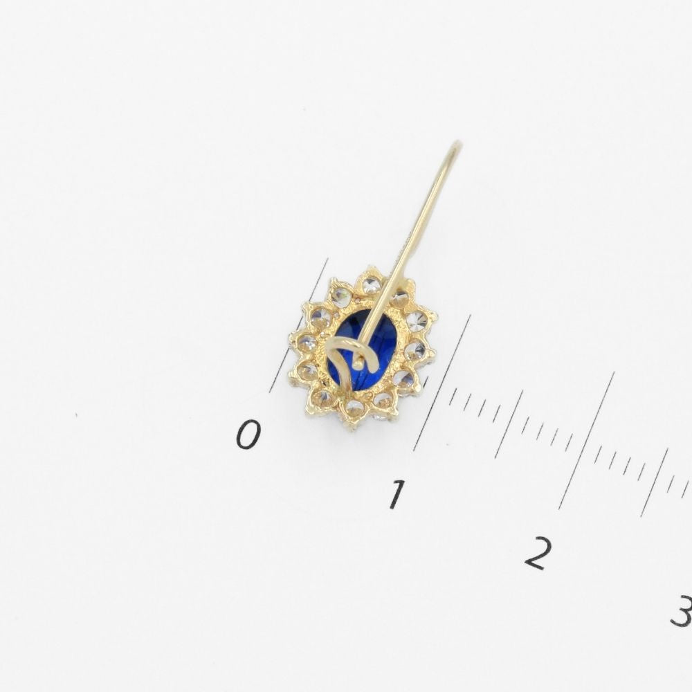 Arete con Broche Arillo de Oro 14k Flor de Zirconia Azul Marino con Zirconias Brillantes mod. 9765