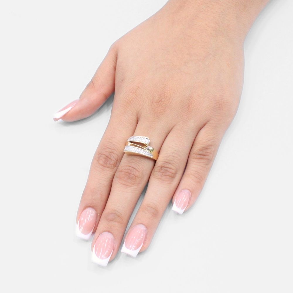 Anillo de Oro 14k Diseño Cruzado Detallado con Zirconias mod. 9598