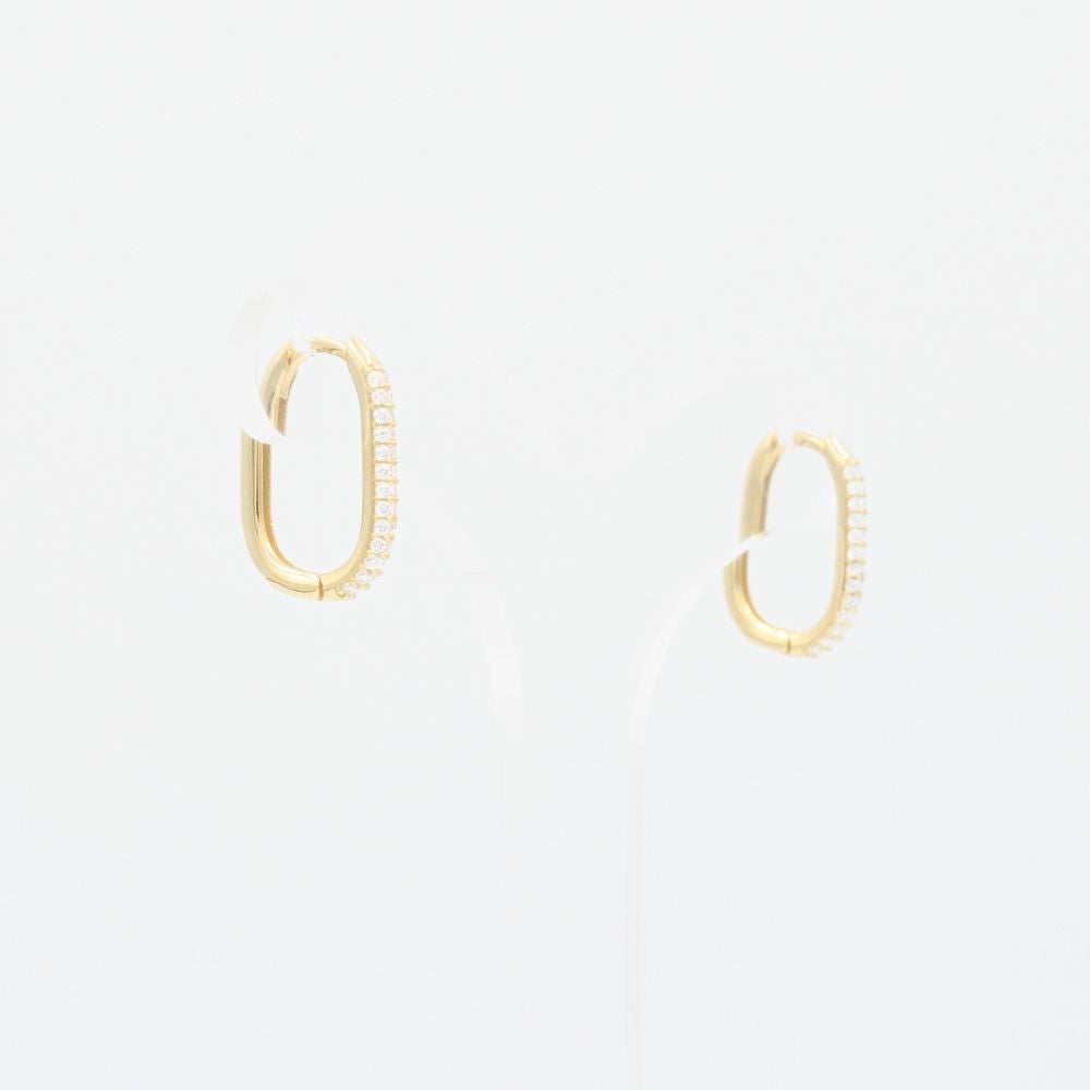 Grapa de Oro 14k Hueca de Diseño Oval con Doble Línea de Zirconias mod. 9267