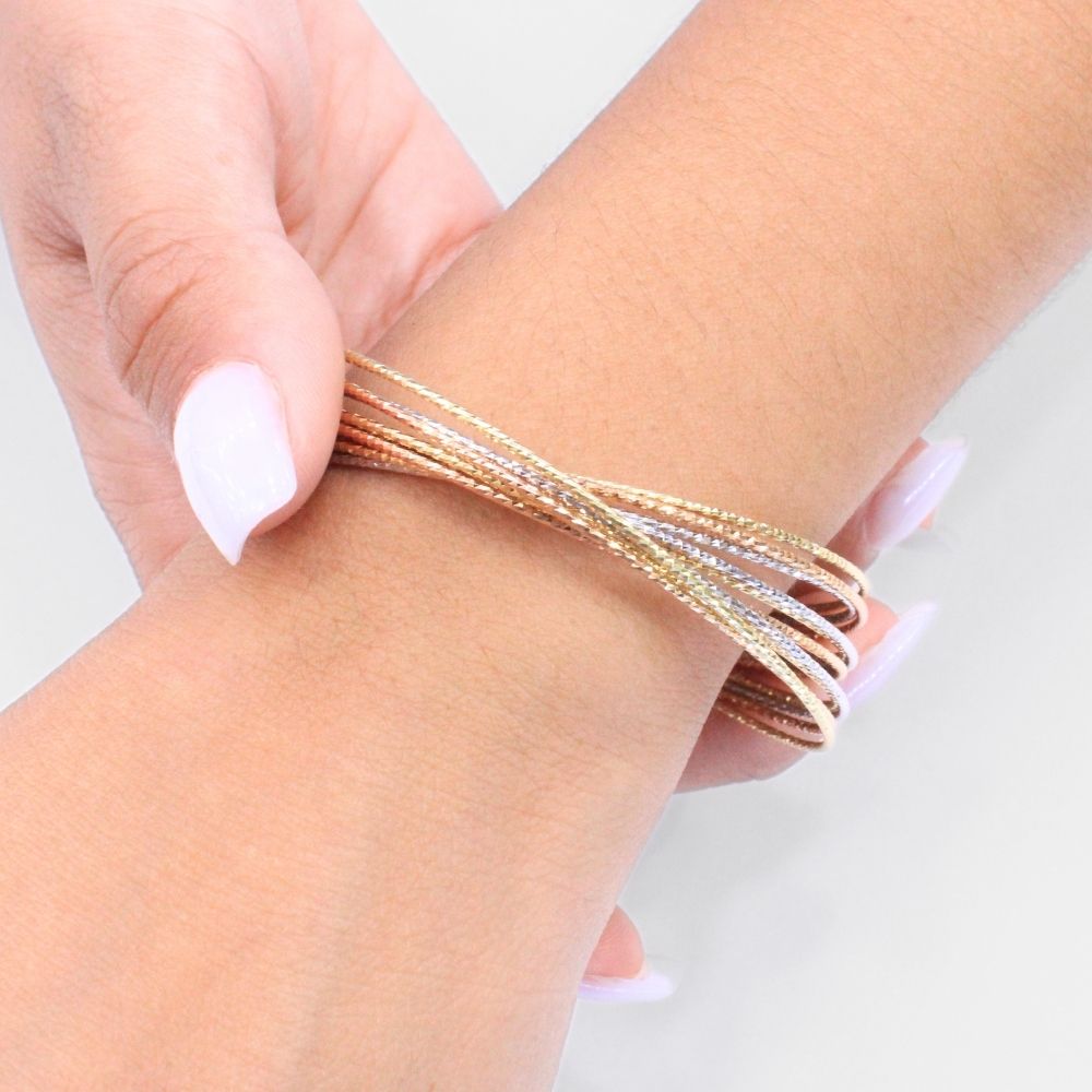 Semanario de Oro 14k de Diseño Tubular Hueco con Diamantado y Broche Ajustable mod. 8998