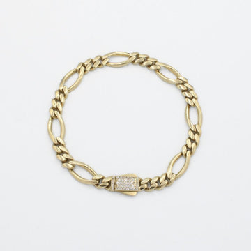 Pulsera de Oro 14k Tejido 3x1 Especial Semi Hueco con Broche Incrustado de Zirconias y Eslabón Amplio mod. 9884