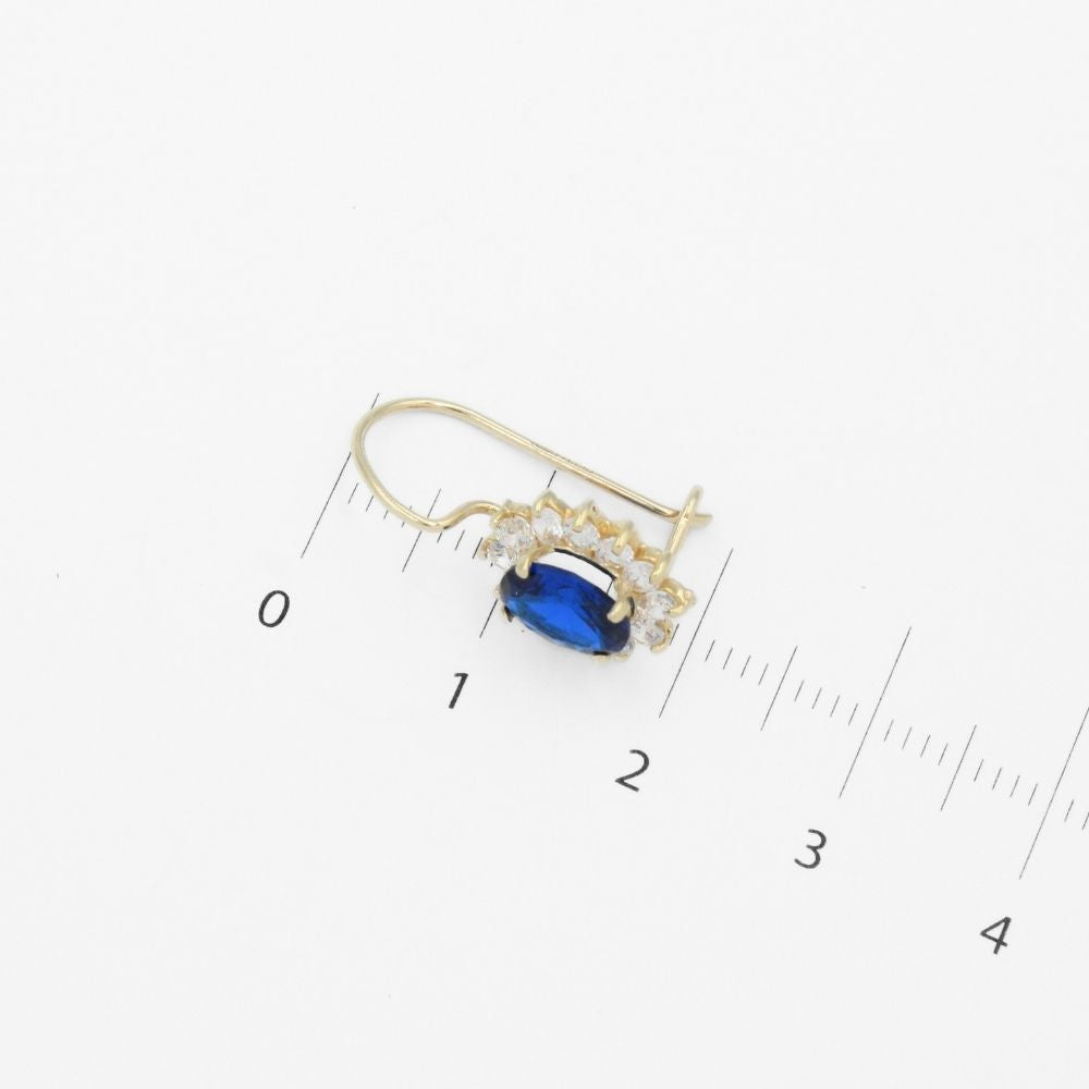 Arete con Broche Arillo de Oro 14k Flor de Zirconia Azul Marino con Zirconias Brillantes mod. 9765