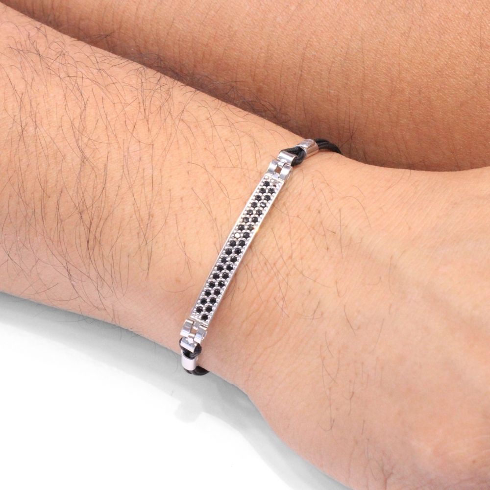 Pulsera de Oro 14k de Hilo Resistente con Piezas Finas de Oro Blanco Incrustado con Zirconias mod. 8683