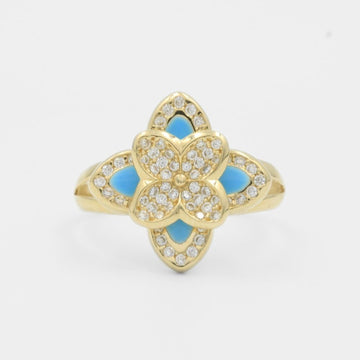Anillo de Oro 14k Flor Azul Especial Incrustada con Zirconias mod. 7942