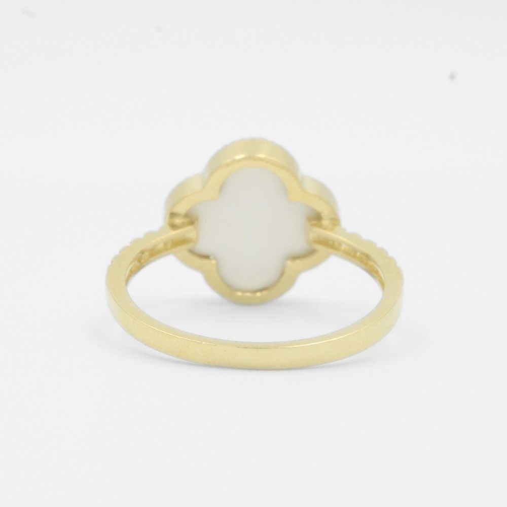 Anillo de Oro 14k Trébol Concha de Abolón con Zirconias Brillantes mod. 7734