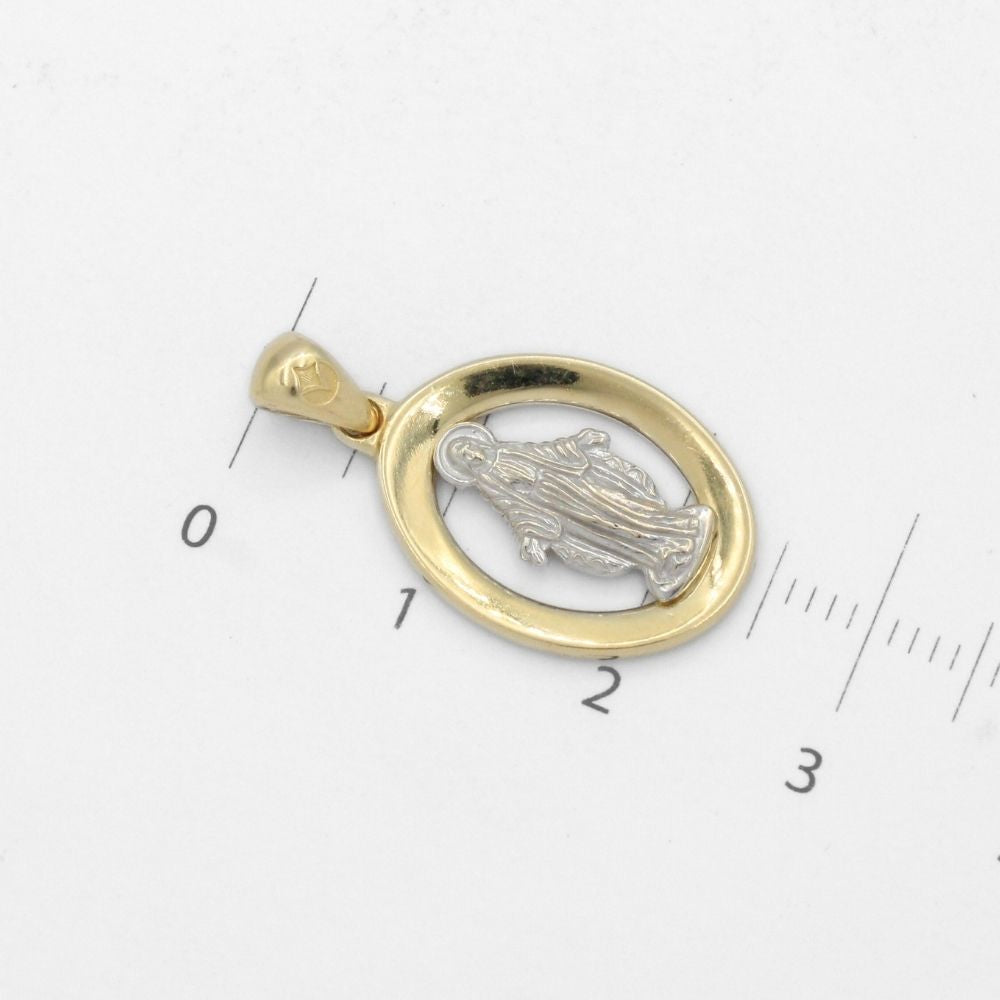 Medalla de Oro 14k Diseño Oval Especial Brillante con Imagen de la Virgen Milagrosa mod. 9858