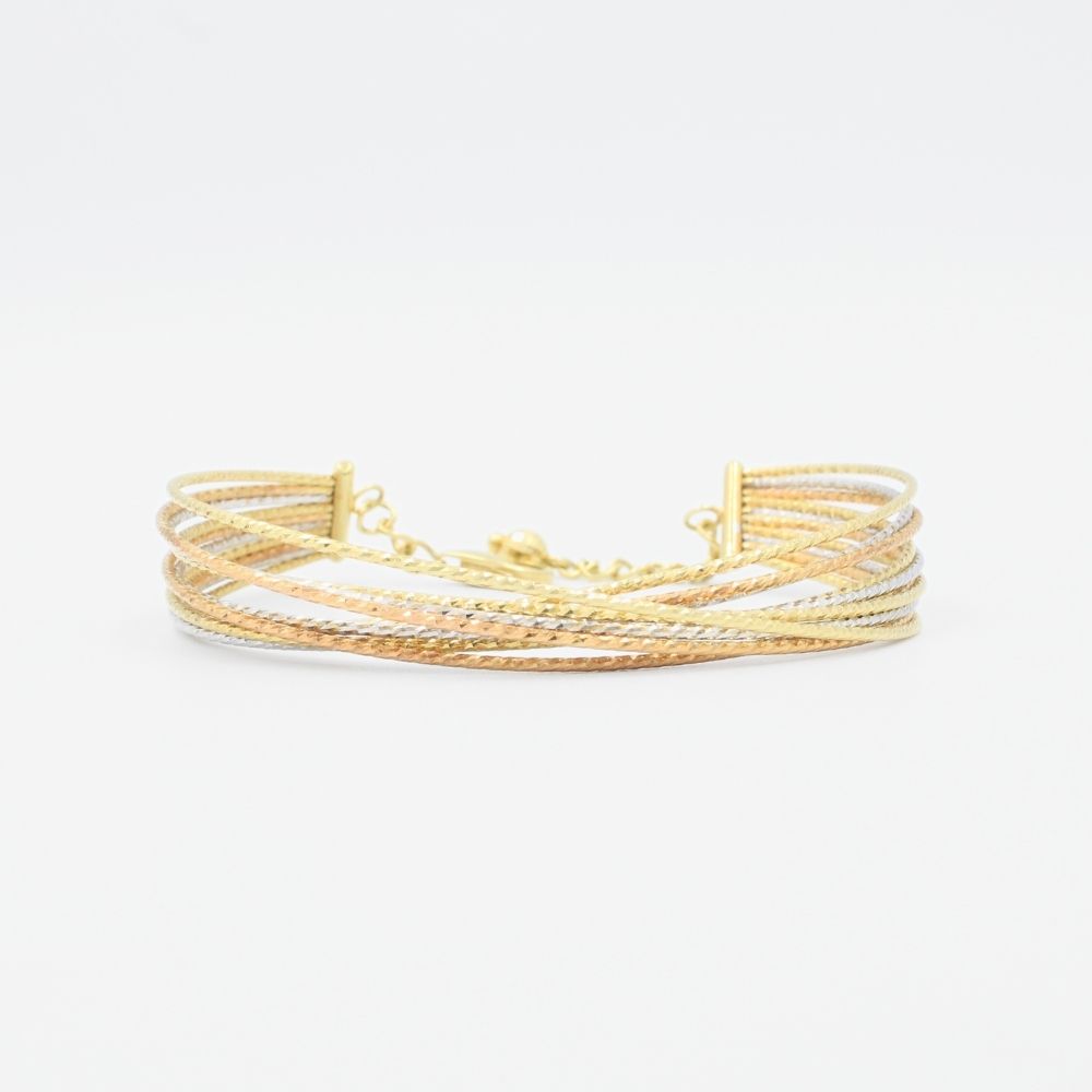 Semanario de Oro 14k de Diseño Tubular Hueco con Diamantado y Broche Ajustable mod. 8998