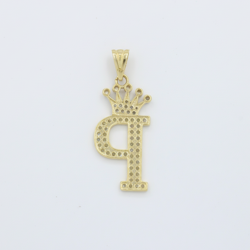 Dije de Oro 14k con Diseño de Inicial P Incrustada con Zirconias mod. 10101