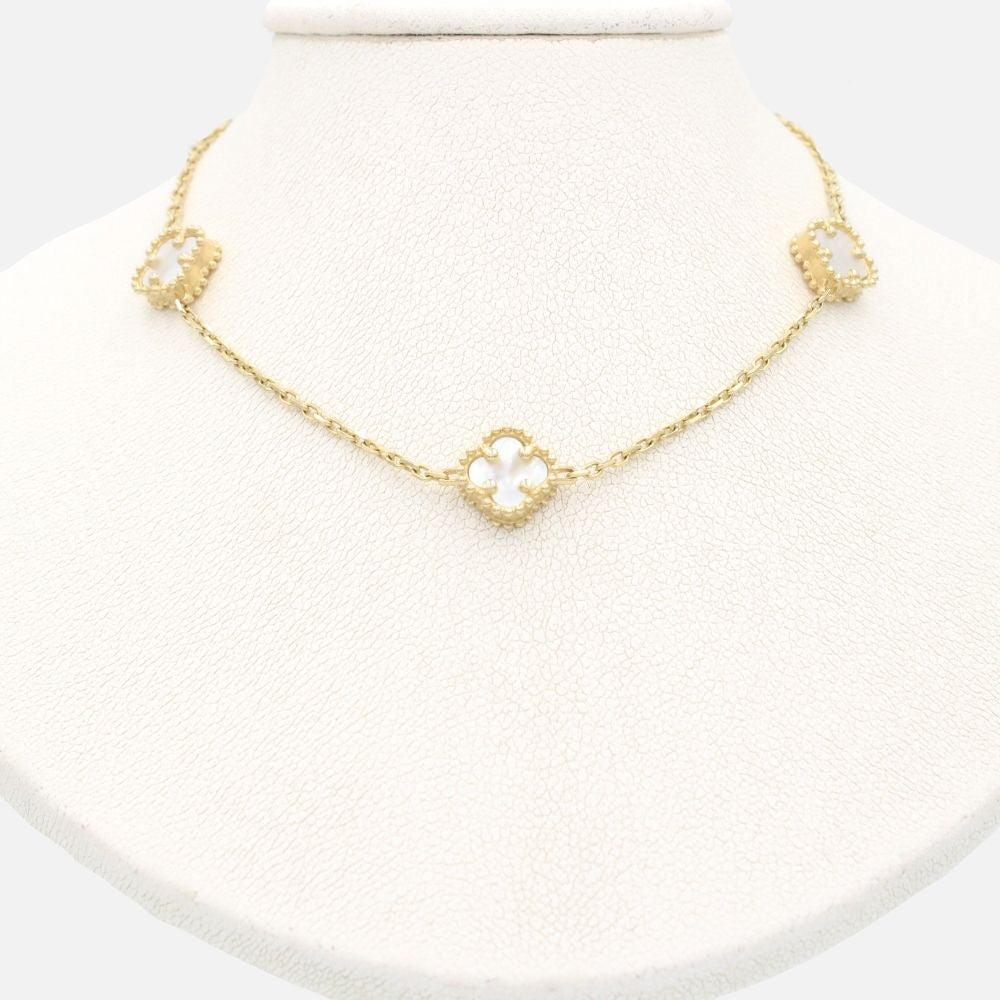 Gargantilla de Oro 14k Diseño Sautoir con Tréboles de Madre Perla mod. 9578
