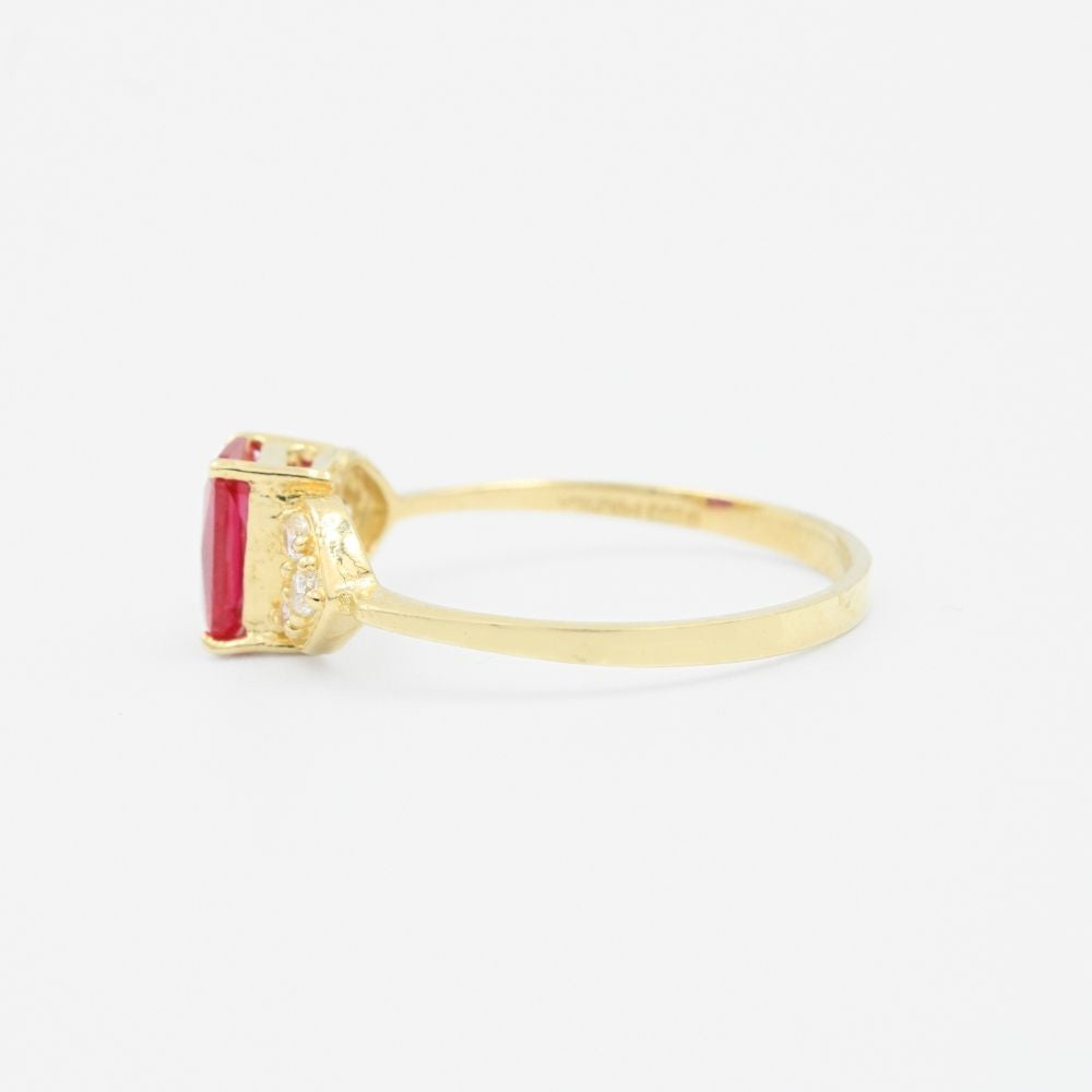 Anillo de Oro 14k Incrustado de Zirconia Cuadrada en Color Rojo Rubi mod. 9209