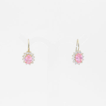 Arete con Broche Arillo de Oro 14k Flor de Zirconia Rosa con Zirconias Brillantes mod. 9765