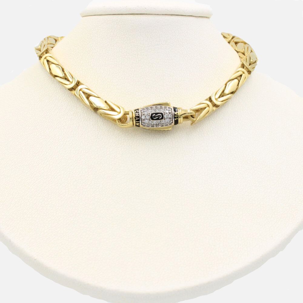 Cadena Monaco Chain 14k Modelo REY Square Hueco con Broche Plain Pavé mod. 9019