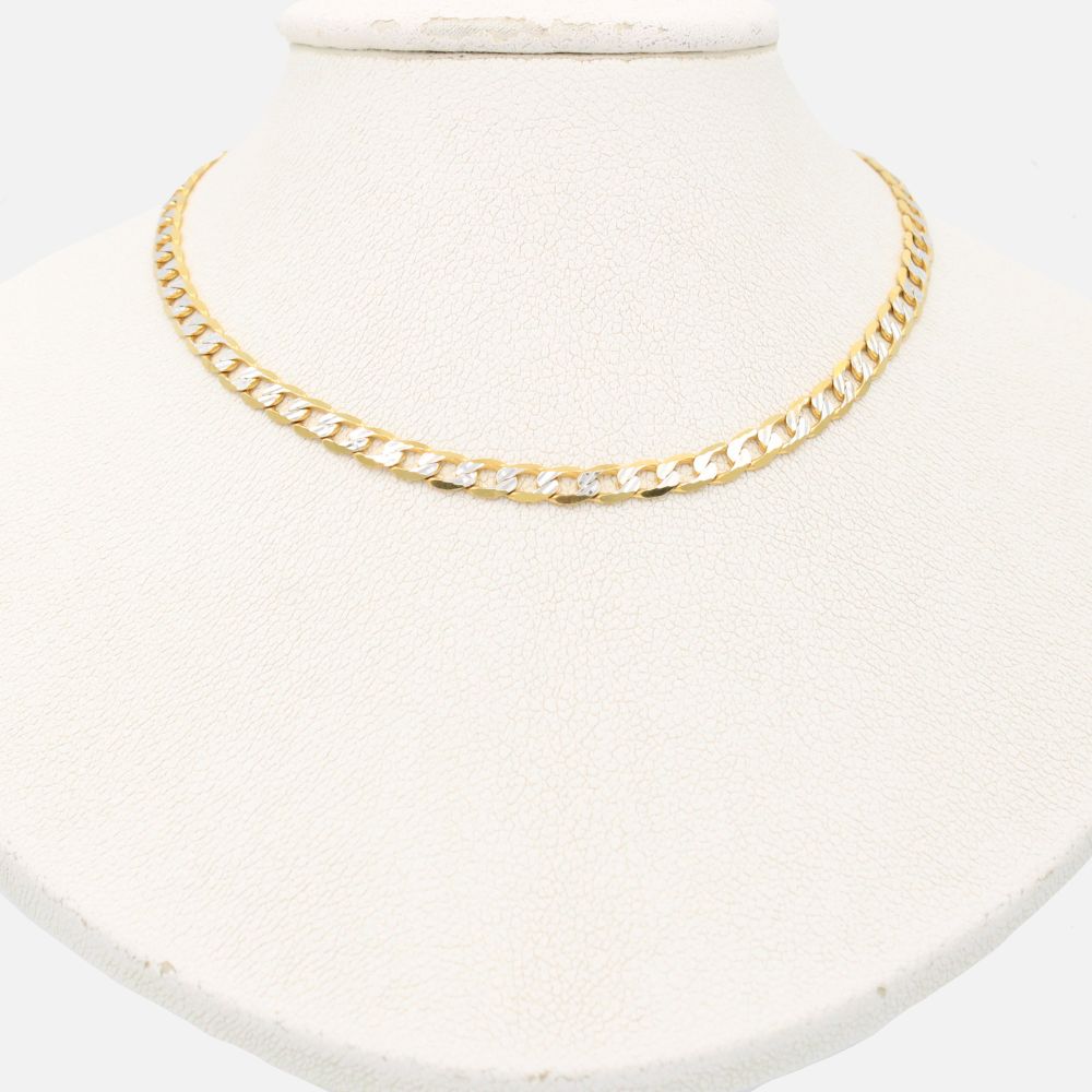 Cadena de Oro 14k Tejido Barbado Sólido con Diamantado Blanco mod. 9495